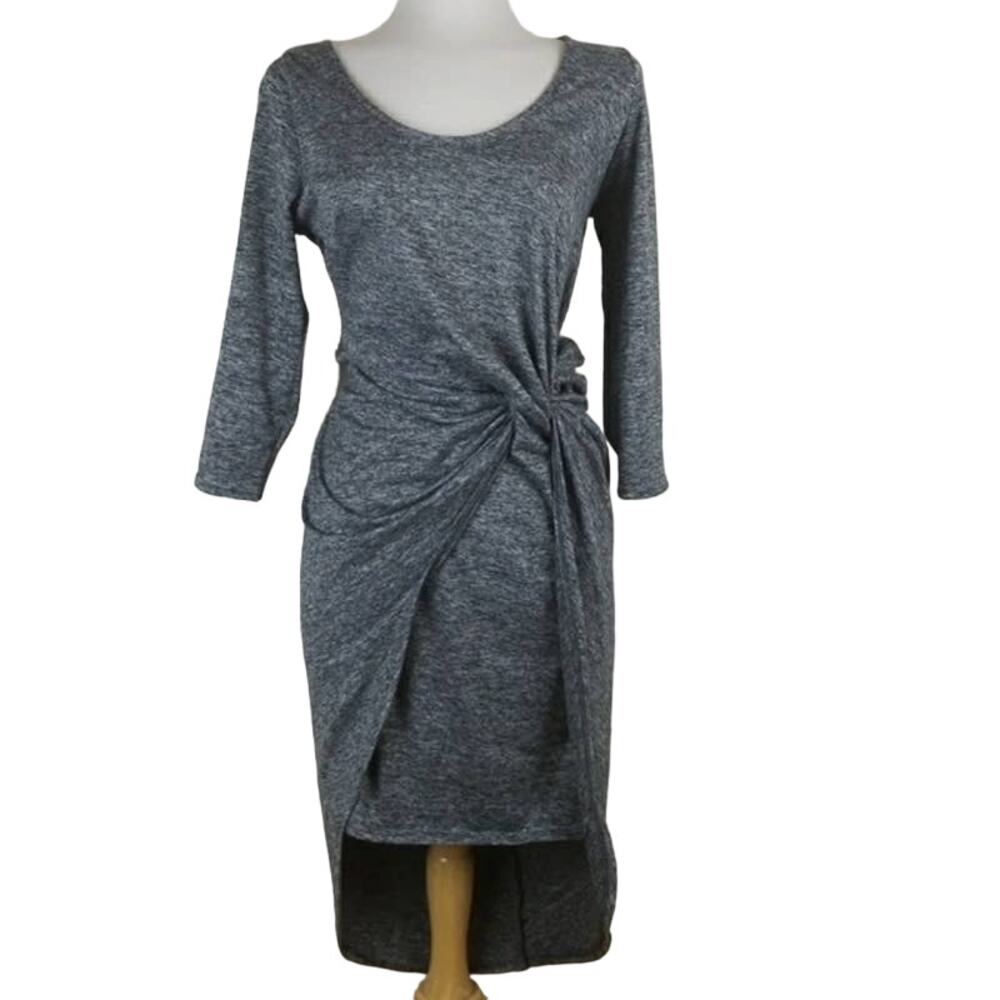 THE VANITY ROOM Gray Bodycon Knit Dress Size L Twisted Knot Wrap Waistline